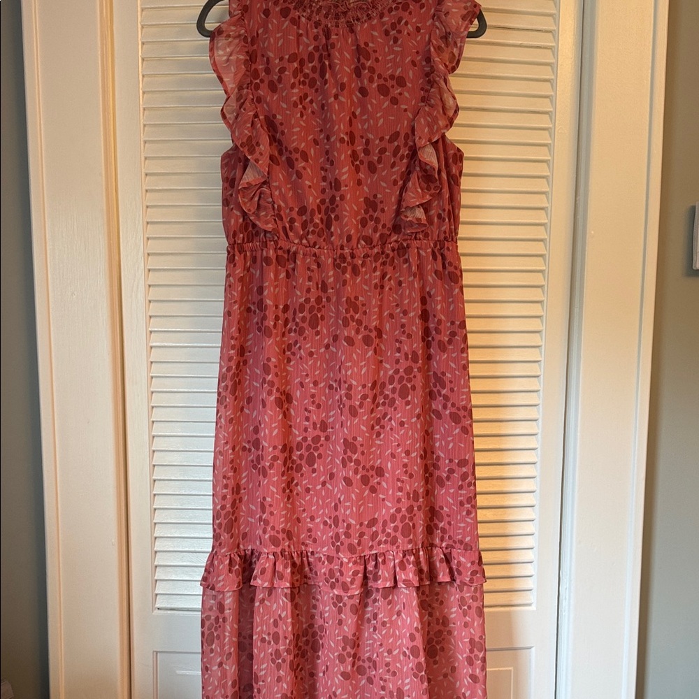 Pink Sleeveless Ruffled Maxi Dress for Wedding Guest